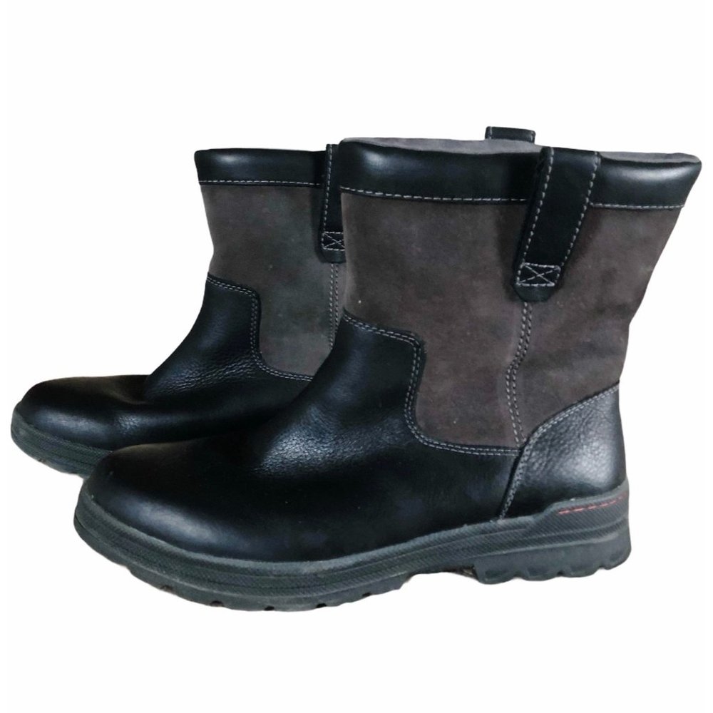 Clarks Black Grey Leather Boots Pull On Size 10